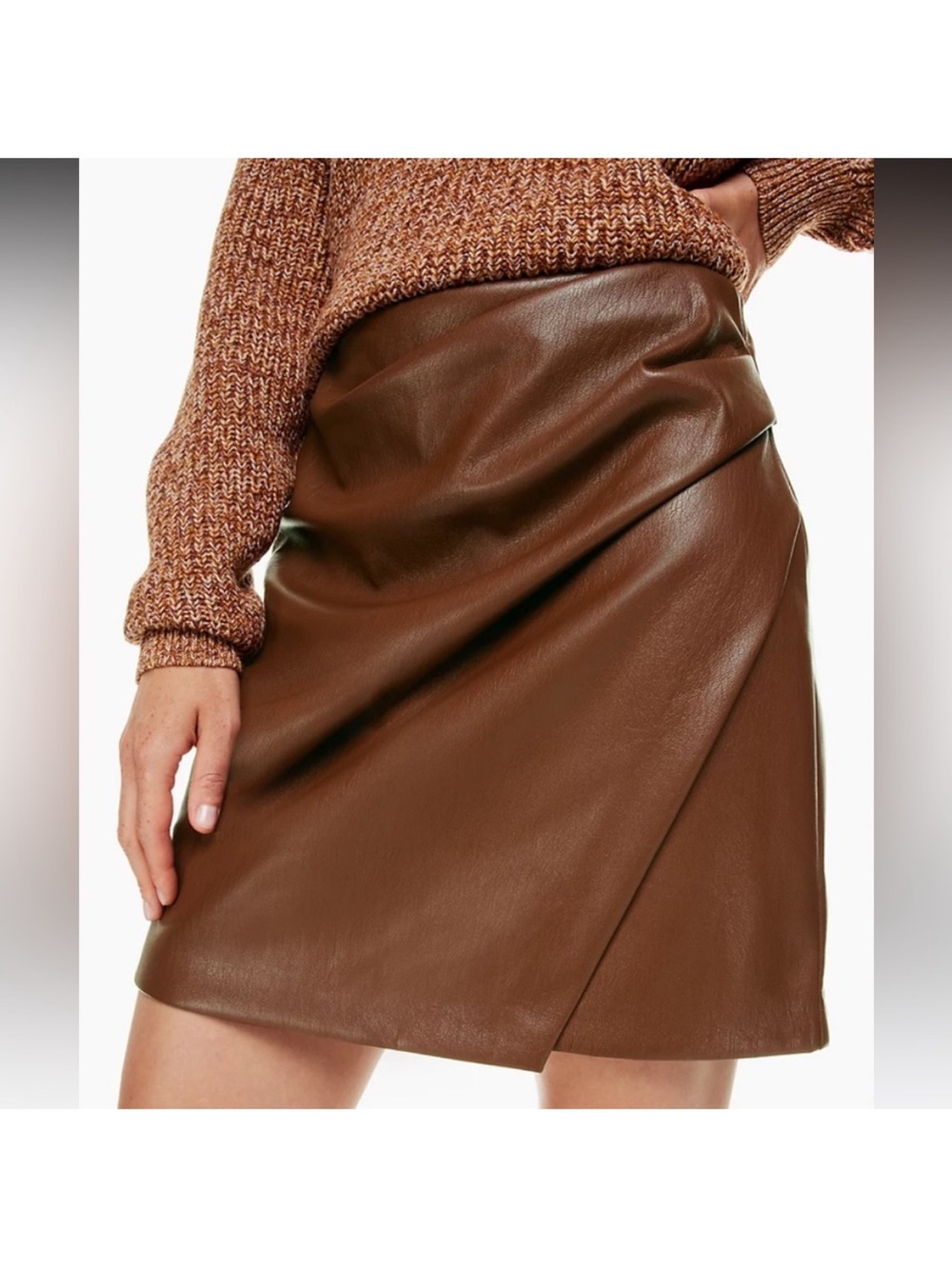 Wilfred Brown Faux Leather Wrap-Style Mini Skirt